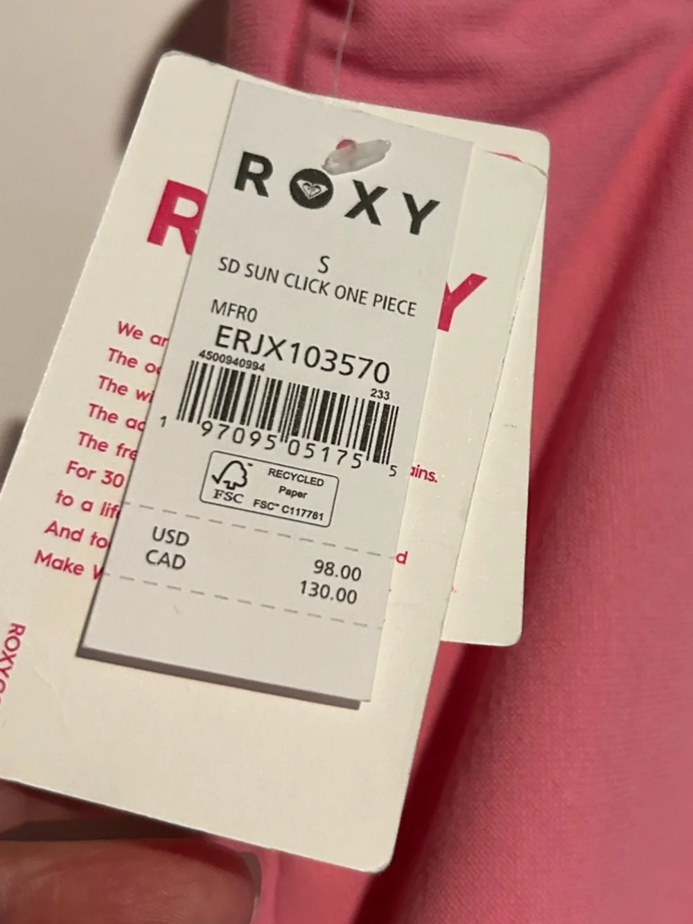 Roxy Sachet Pink Sun Click One-Piece Swimsuit Size Small New